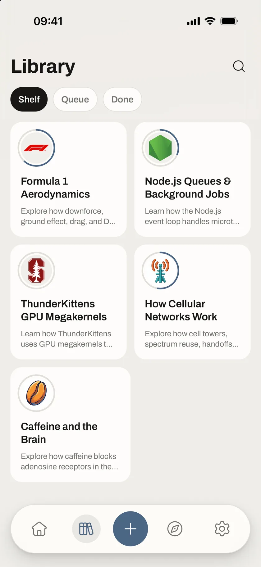 A grid of courses in the Sophia library.
